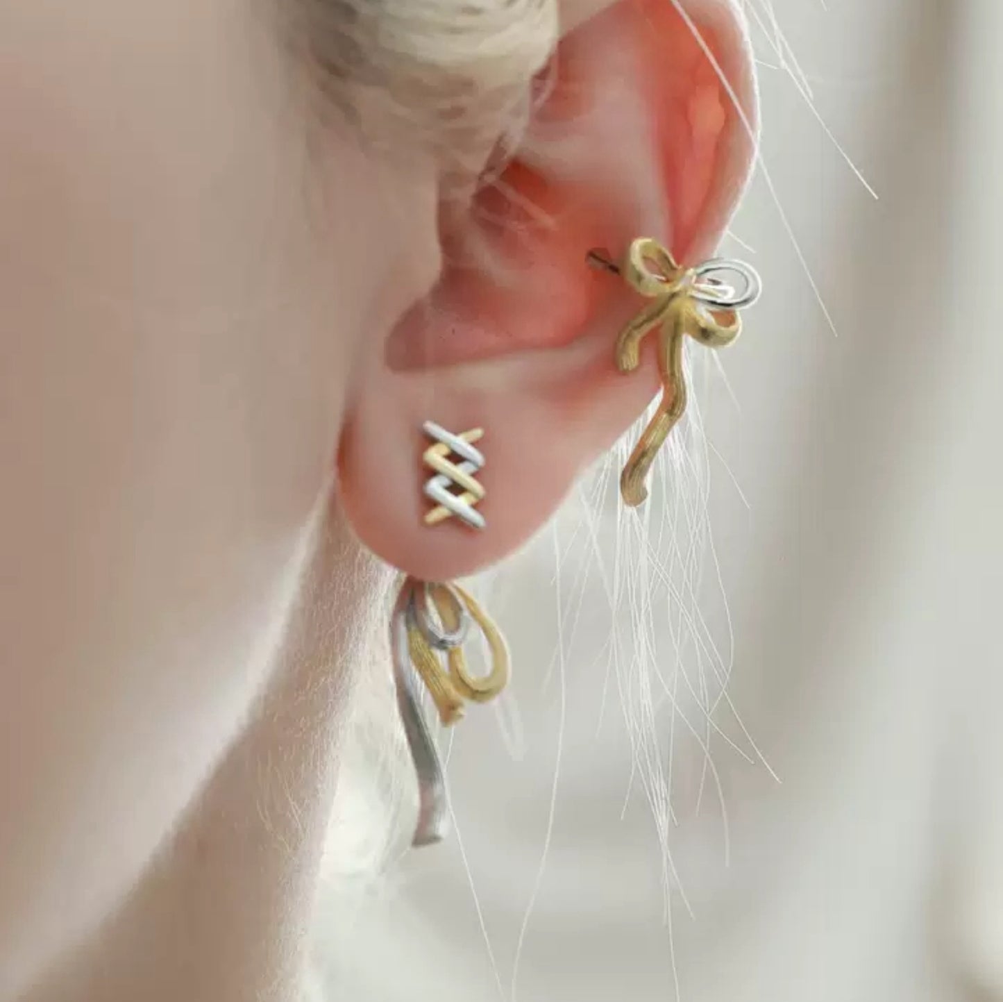 Sweet S925 Sivler Gold Bow Ear Cuff (single one)