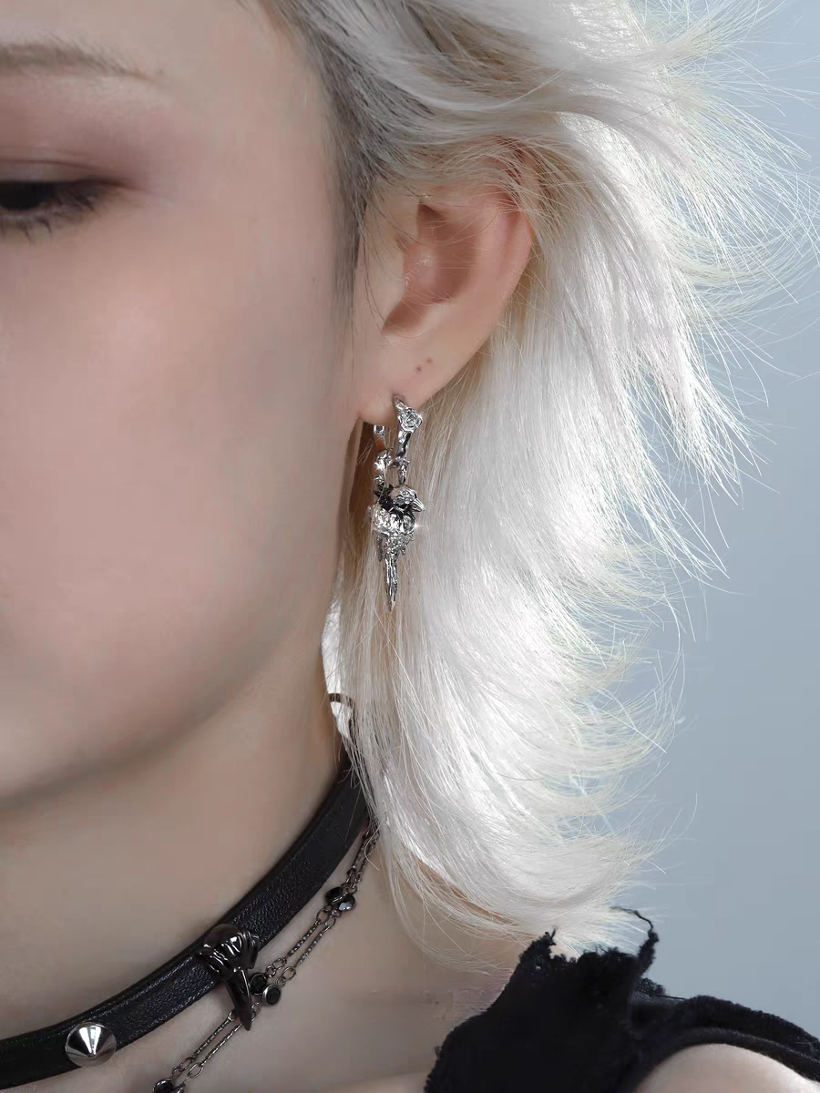 Mystic Unisex Demountable Raven Flower Hoop Earring