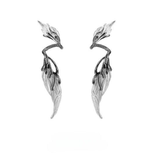 S925 Silver Black Angel Wing Feather Designer Stud Earring