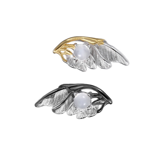 S925 Silver Black Angel Wing Stud Earring