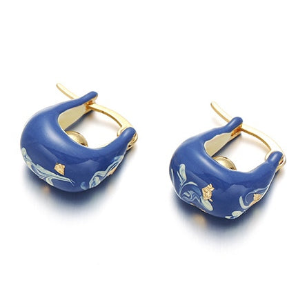 Sweet Girl Cute Blue Enamel Earrings