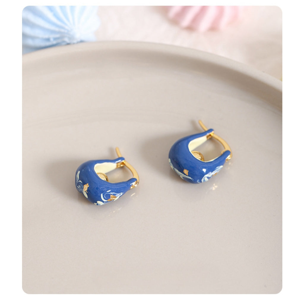 Sweet Girl Cute Blue Enamel Earrings