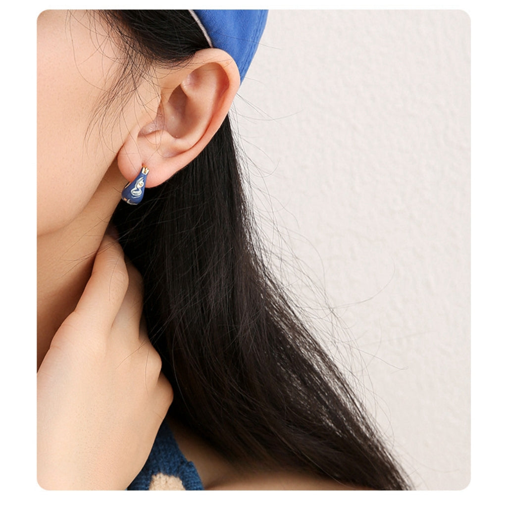 Sweet Girl Cute Blue Enamel Earrings