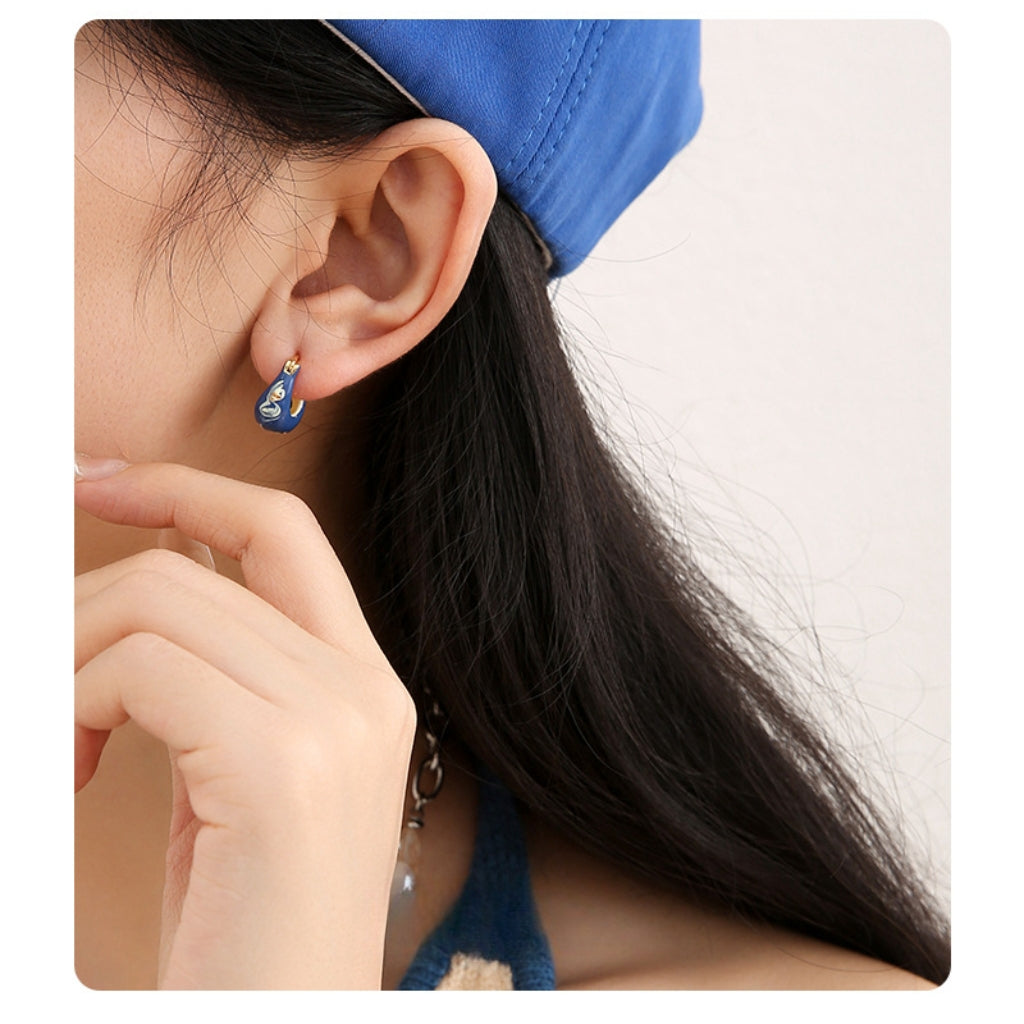 Sweet Girl Cute Blue Enamel Earrings