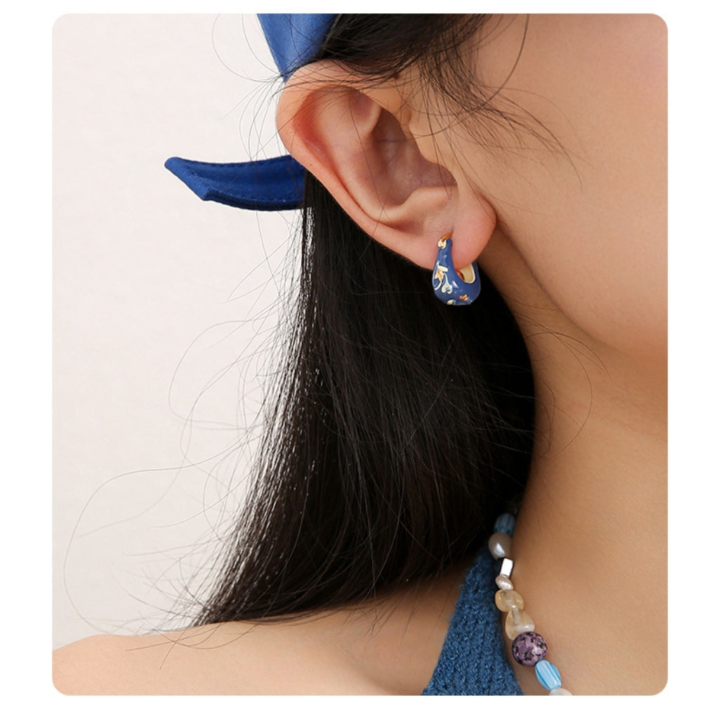 Sweet Girl Cute Blue Enamel Earrings