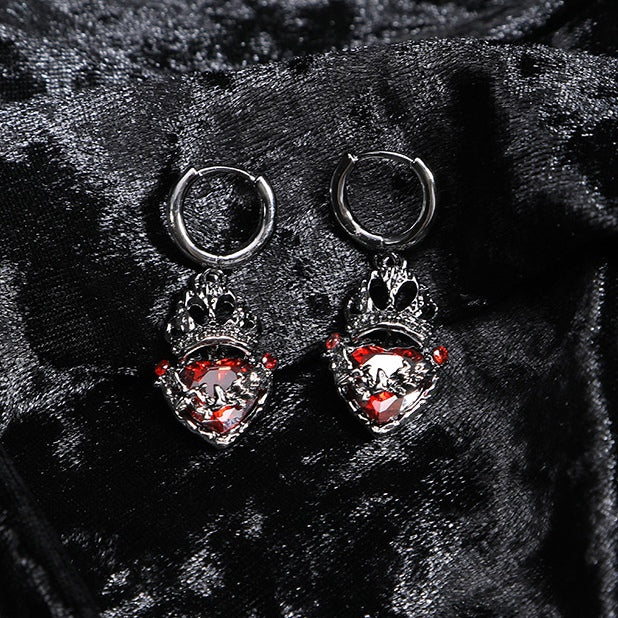 Gothic Girl Black Crown Heart Hoop Earring