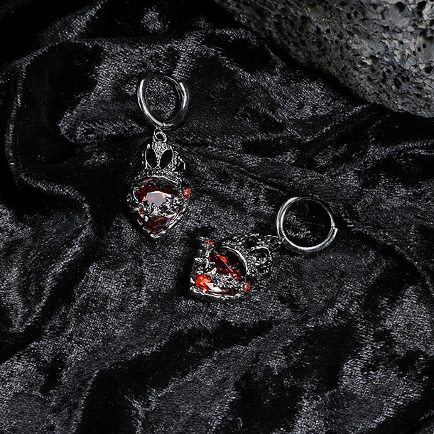 Gothic Girl Black Crown Heart Hoop Earring