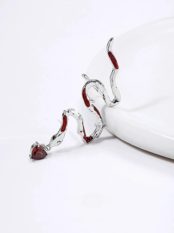 Designer Red Snake Rhinestone Stud Earrings