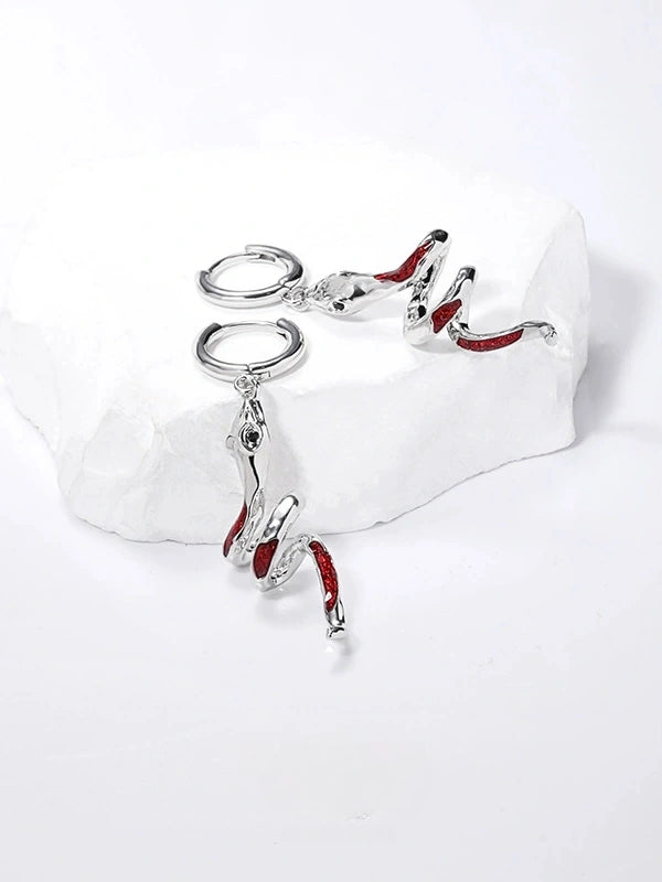 Red Snake Twining Hoop Earring