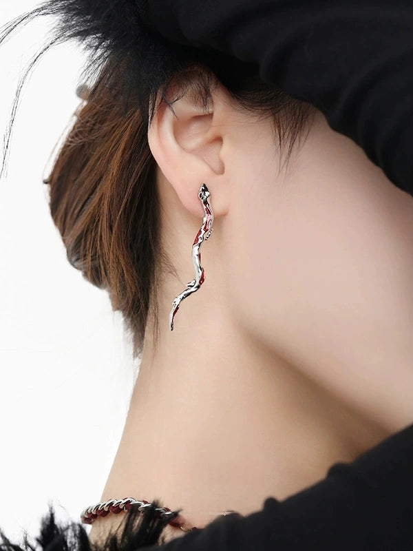 Designer Red Snake Rhinestone Stud Earrings