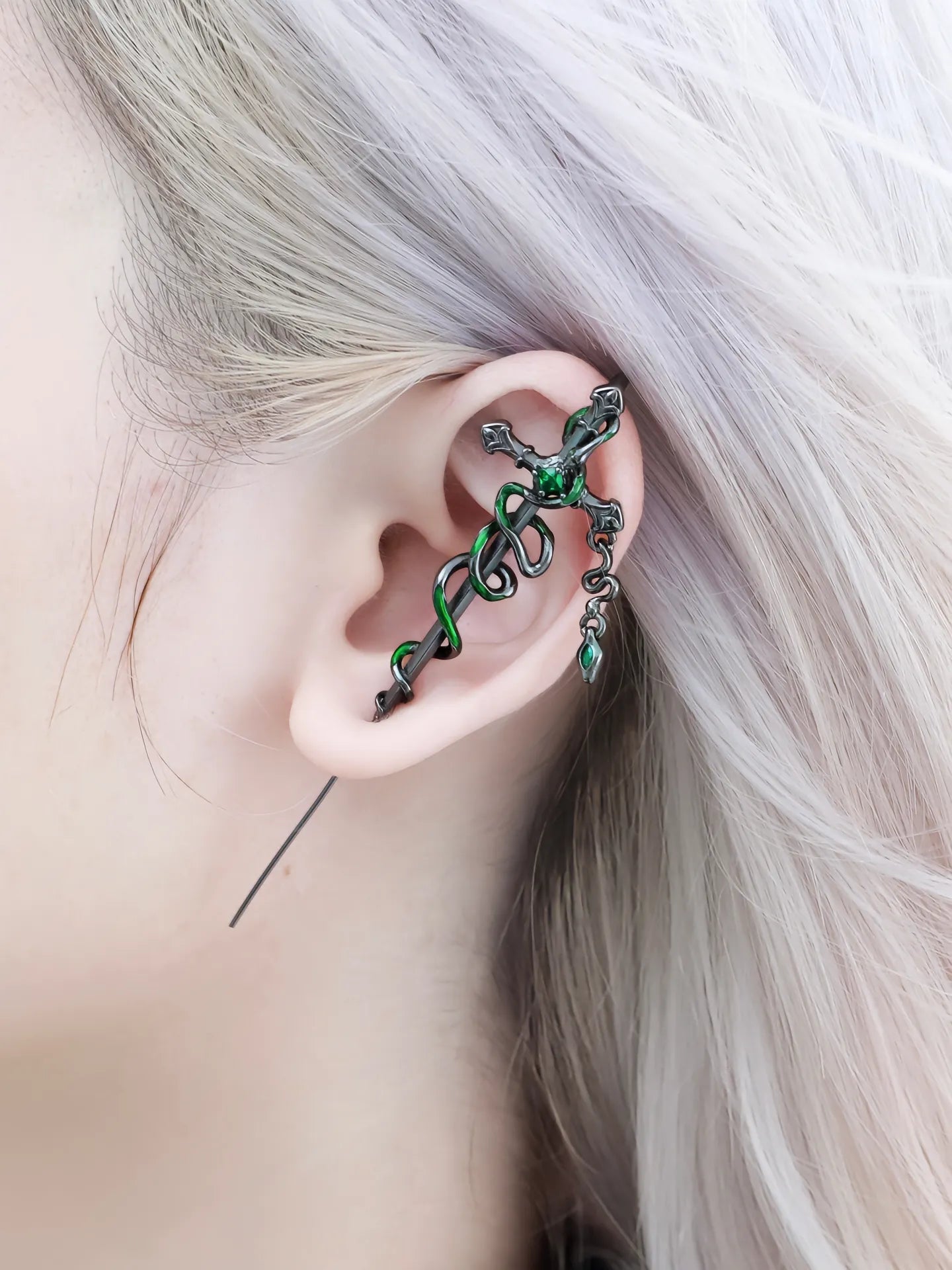 BAIZHU Designer Black Slytherin & Sword Stud Earring