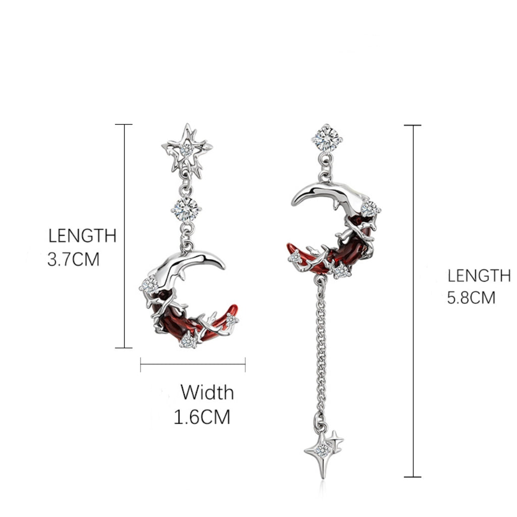 Gothic Style Red Moon Shining Star Asymmetrical Earrings