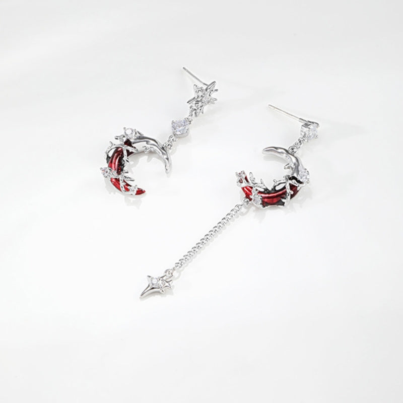 Gothic Style Red Moon Shining Star Asymmetrical Earrings