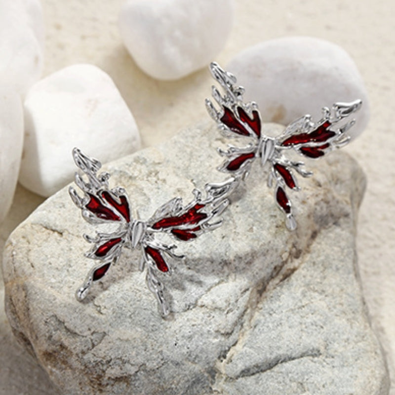 Women Red Butterfly Metal Earring