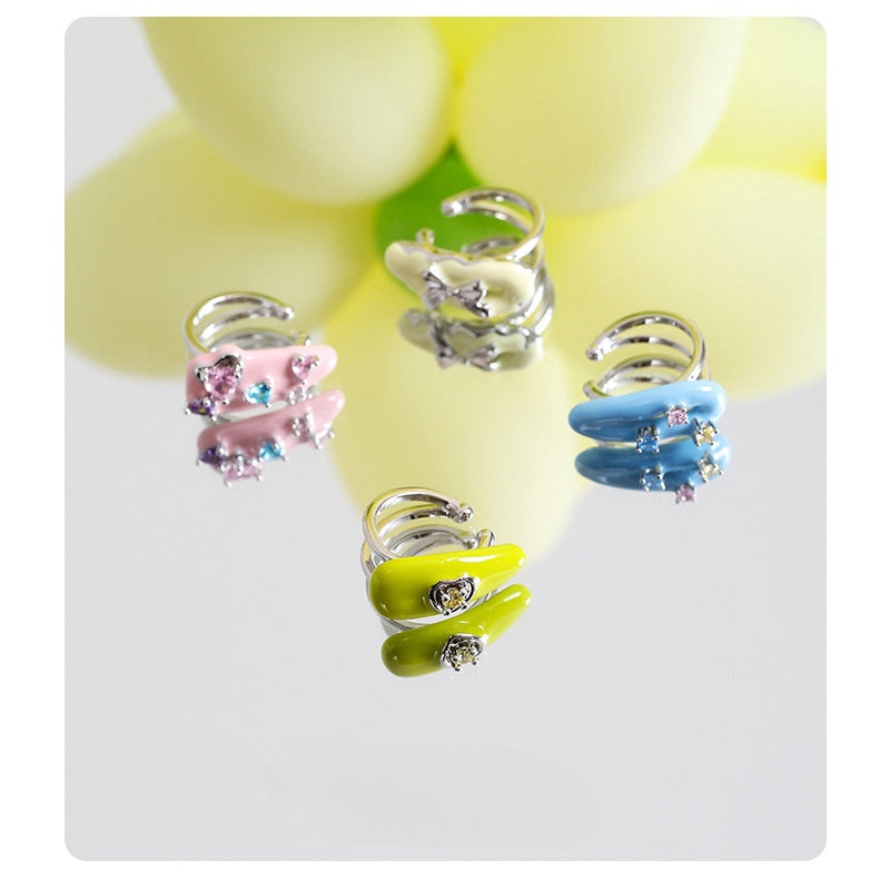 Y2K Sweet Shining Zircon Macaron Color Ear Clip(single one)