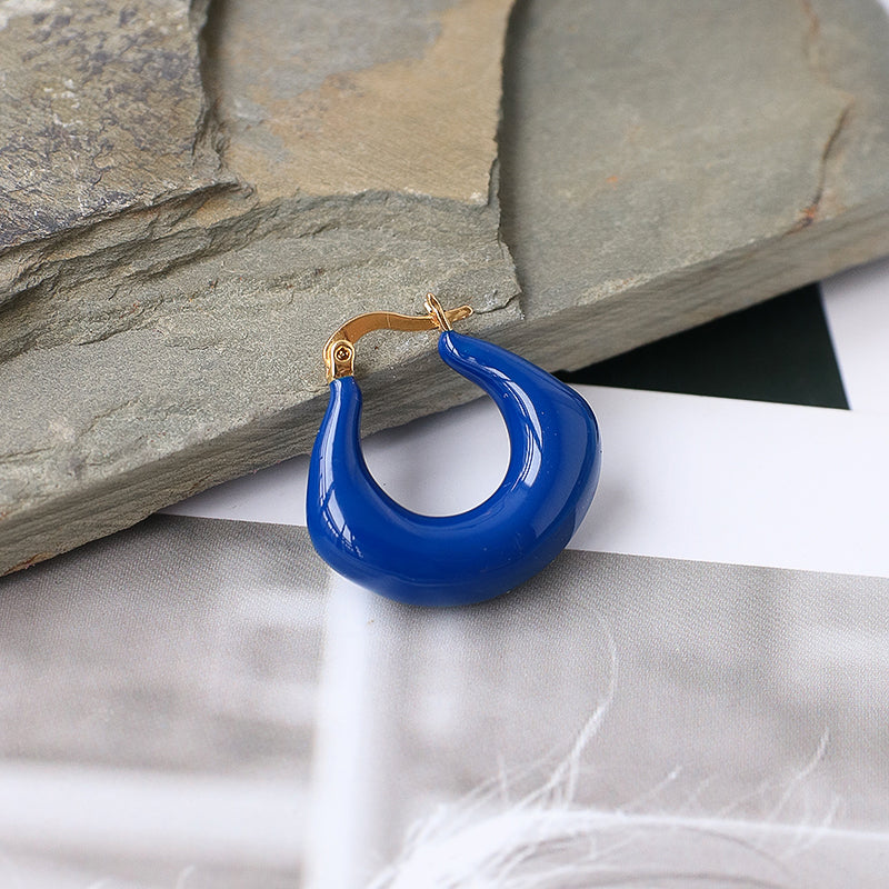 Blue Enameled Hoop Clip-On Earrings(a pair)