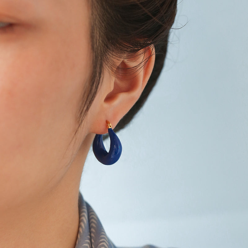 Blue Enameled Hoop Clip-On Earrings(a pair)