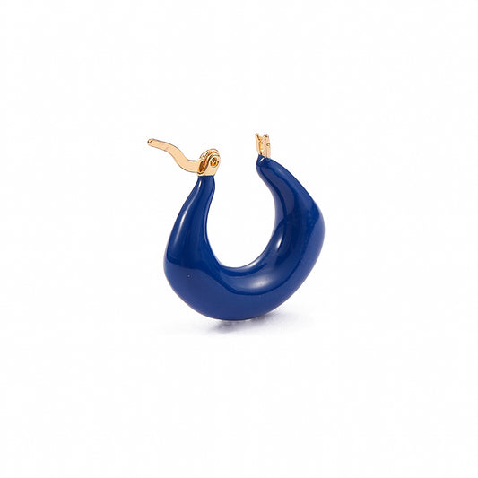 Blue Enameled Hoop Clip-On Earrings(a pair)