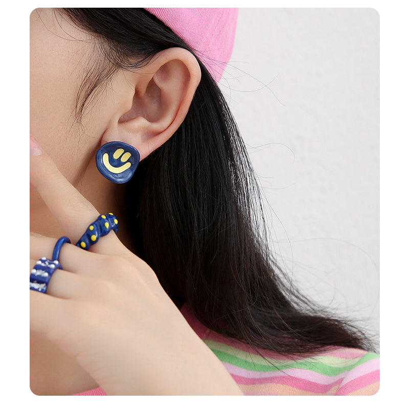 Y2k Blue Smile Stud Earring