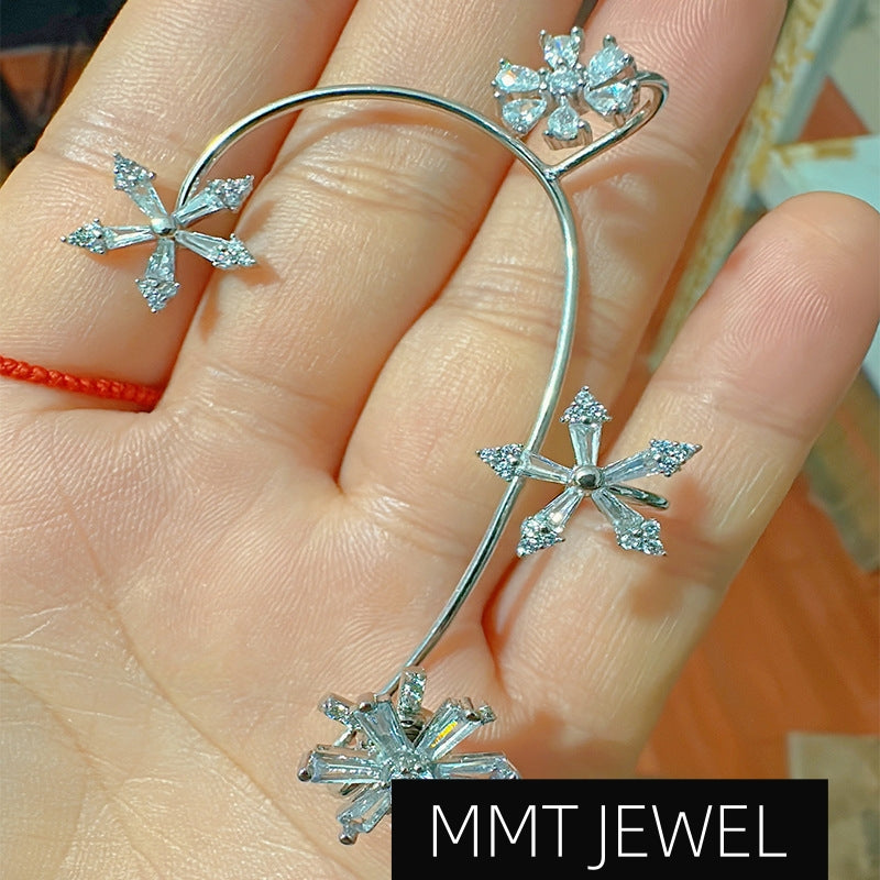 Cute Women Silver Flower Rotatable Ear Cuff