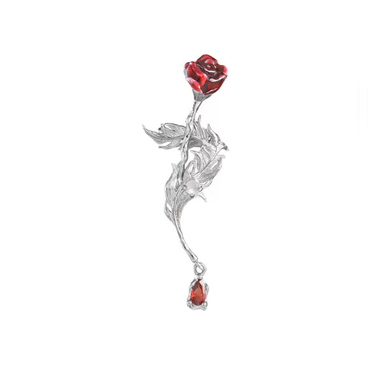 Designer Red Rose Rhinestone Metal Ear Cuff(no ear piercing needed)