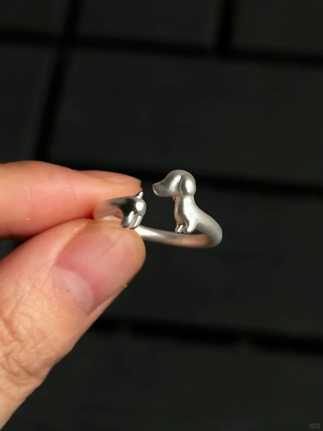 Silver Cute Sausage Dog Adjustable Ring