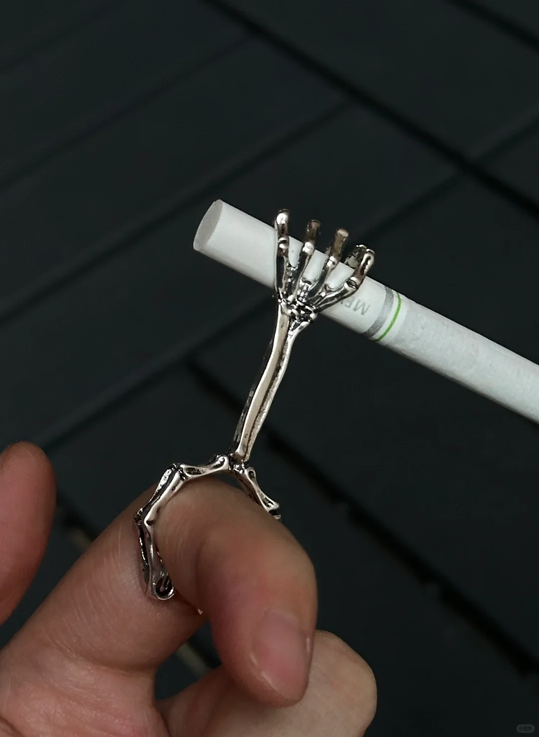 Designer Skeleton Hands Cigarette Holding Ring