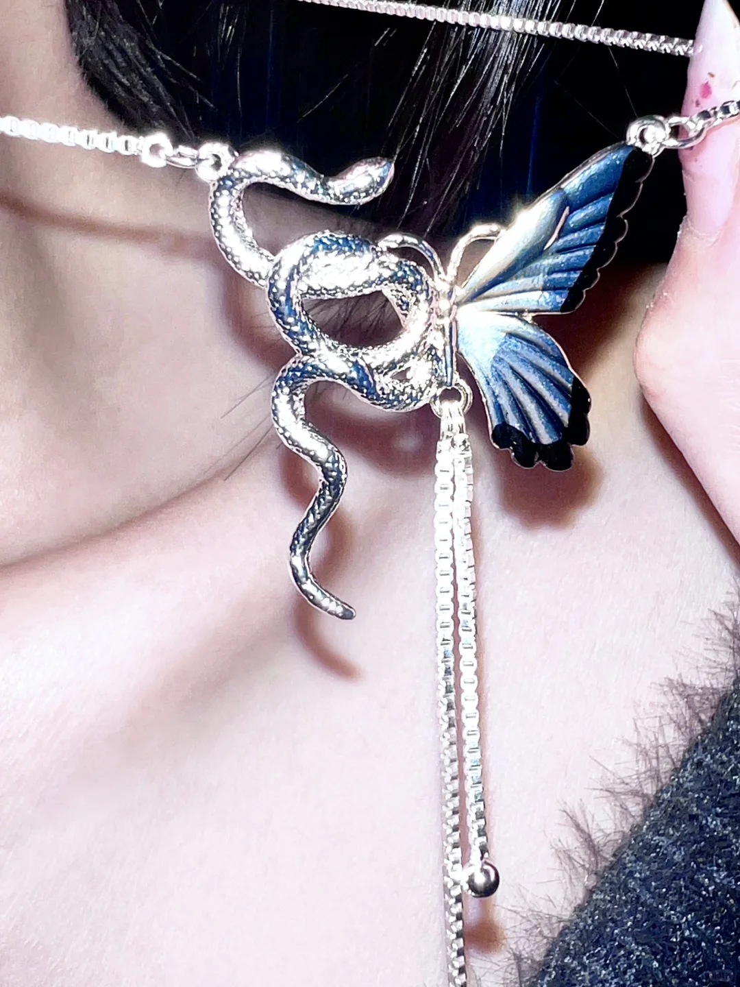 Unique Unisex Blue Butterfly & Snake Necklace