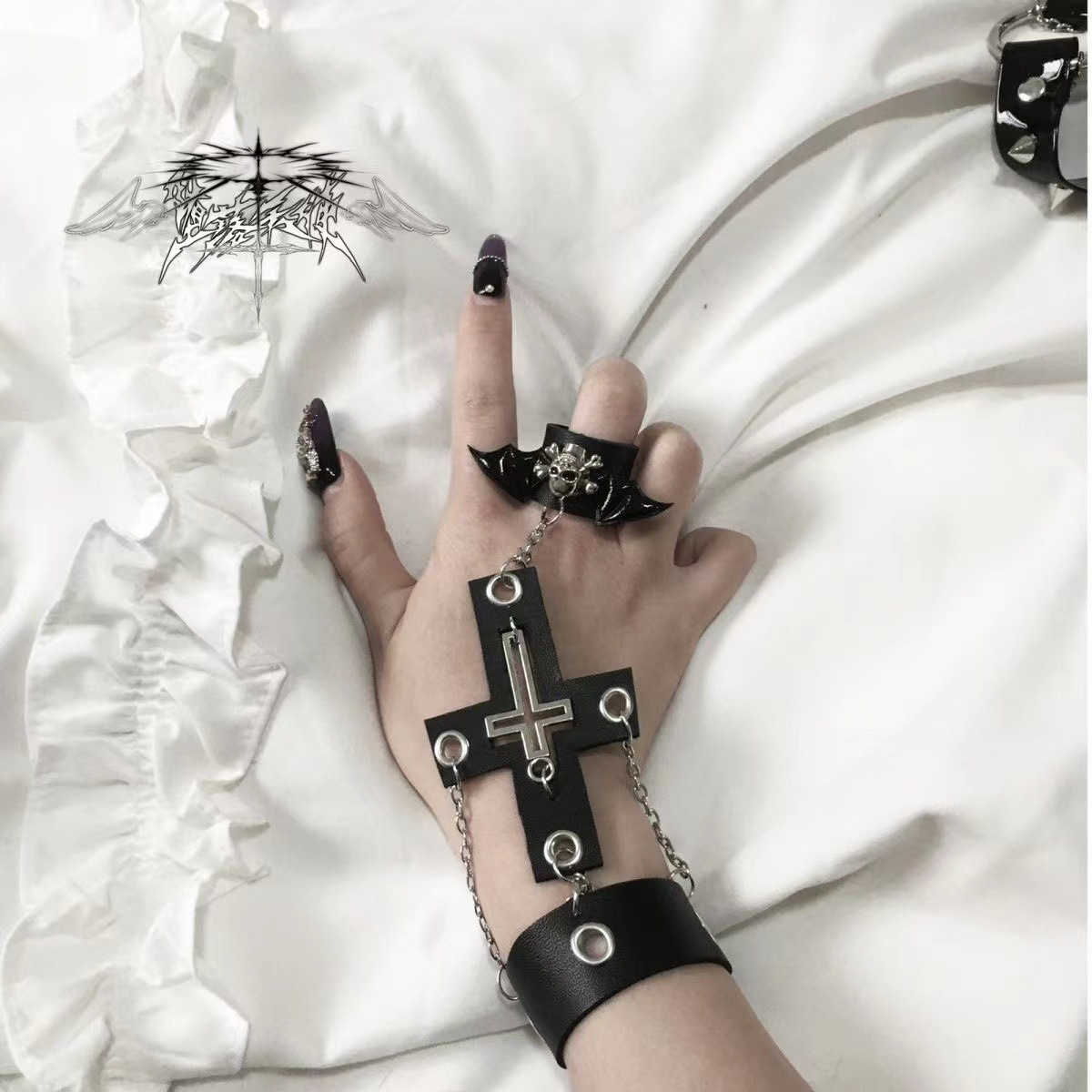 Gothic Style Punk Girl Black Cross Bracelet