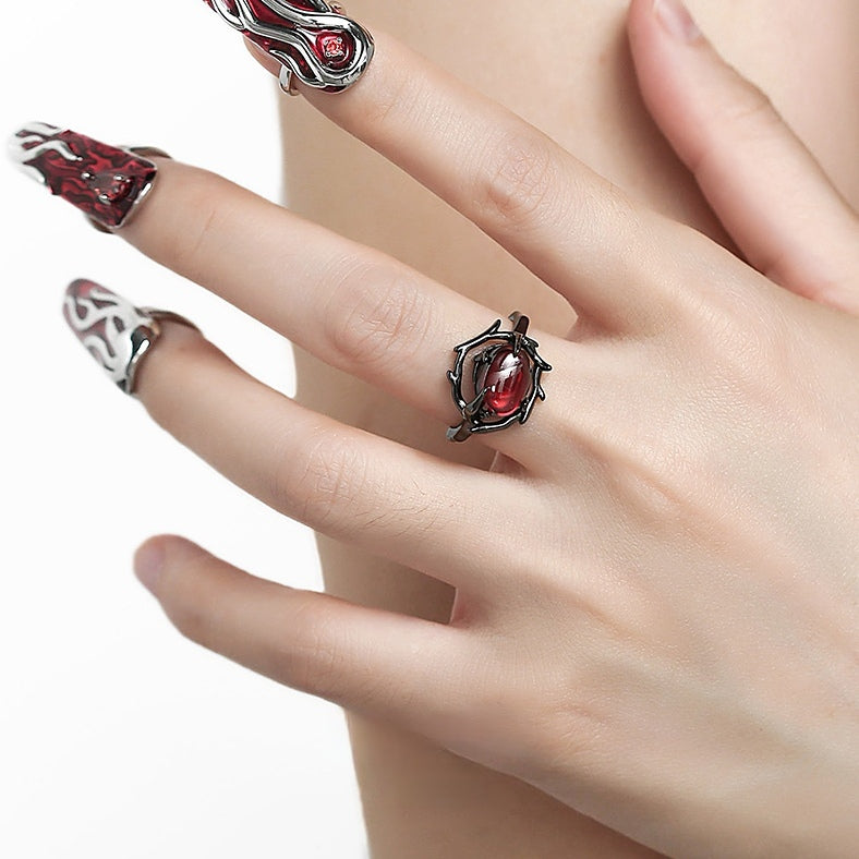 Chic Dark Red Unique Gothic Unisex Open Ring