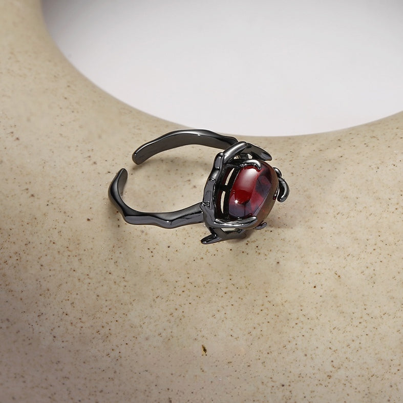 Chic Dark Red Unique Gothic Unisex Open Ring