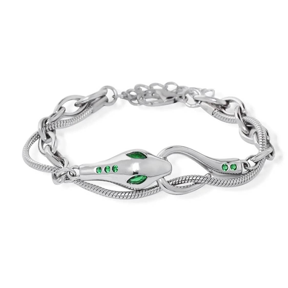 Unisex Designer Silver Metal Slytherin Snake Bracelet