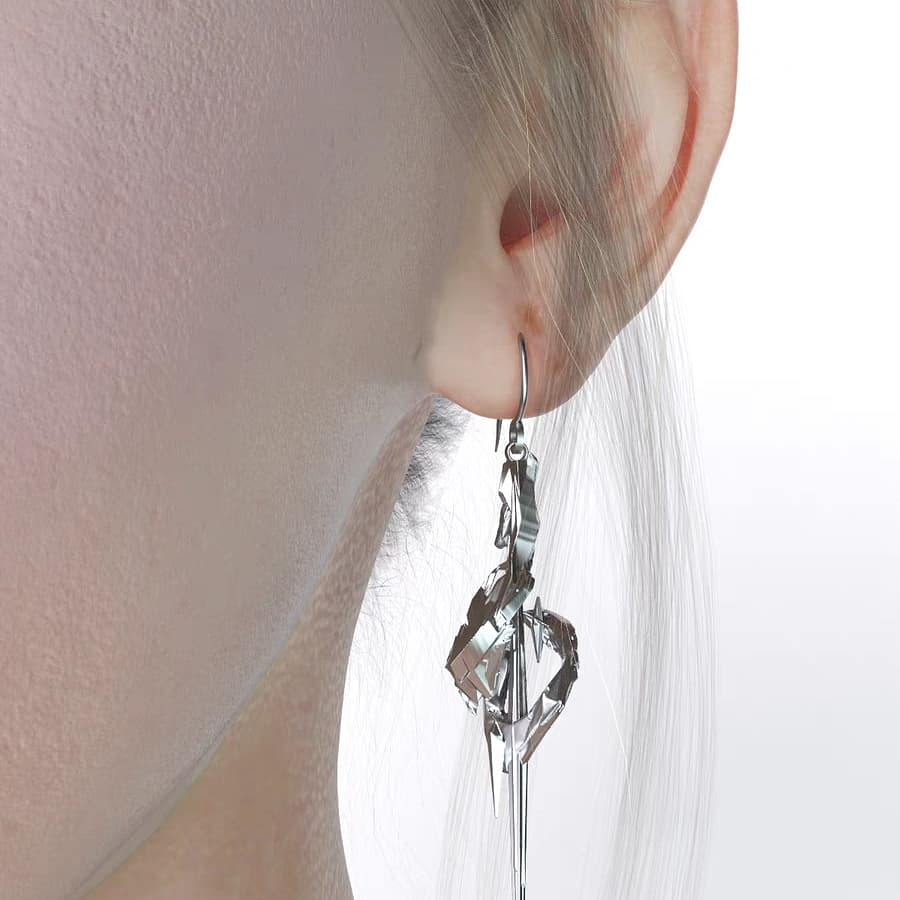 Designer Unique Silver Cyberpunk Earring