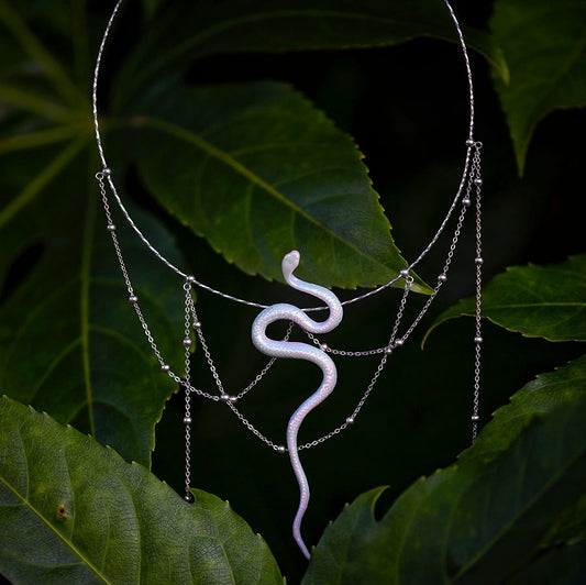 Baizhu White Ceramic Snake S925 Silver Necklace