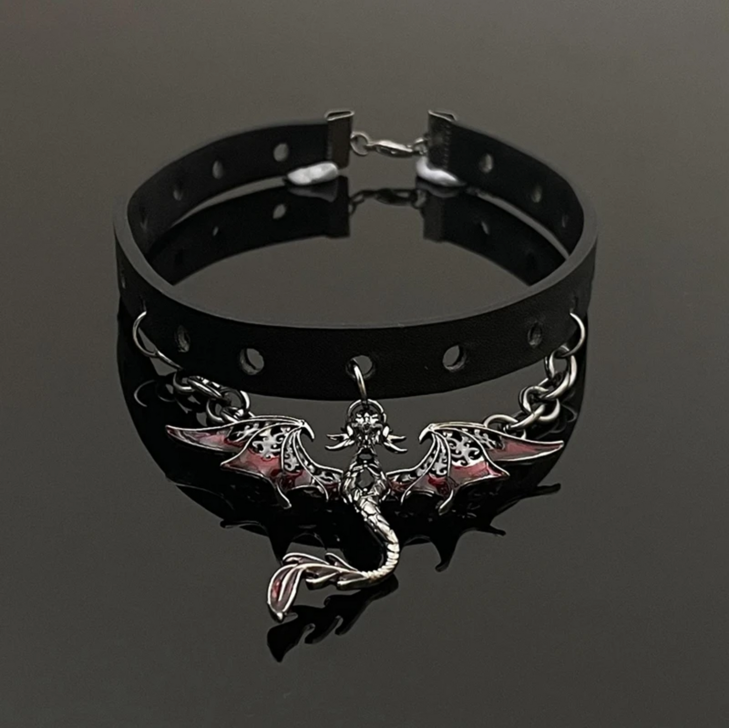 Dark Fly Dragon Black Leather Choker Necklace