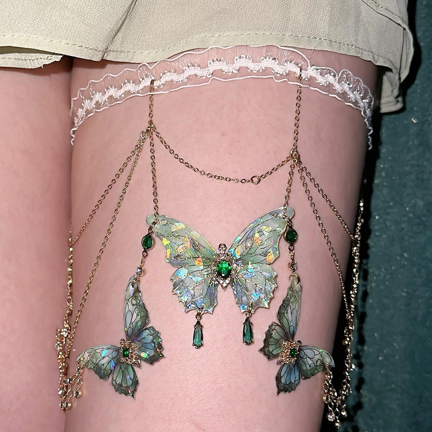 Handmade Girl Green Butterfly Leg Chain