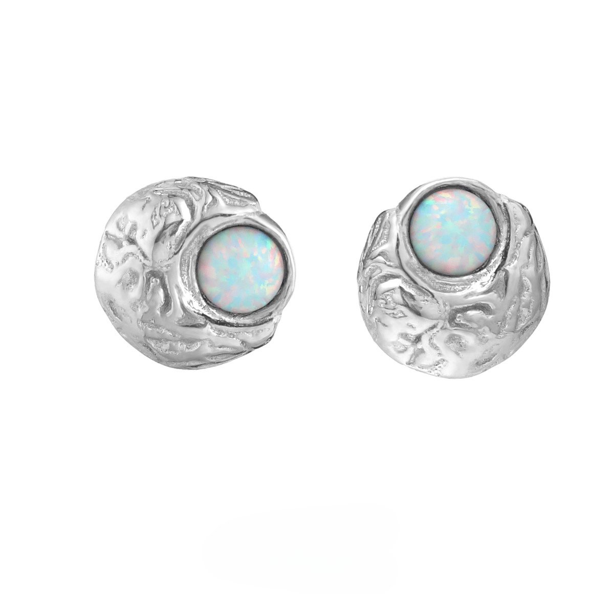 Unisex Simple S925 Silver Embedded with Opal Stud Earrings