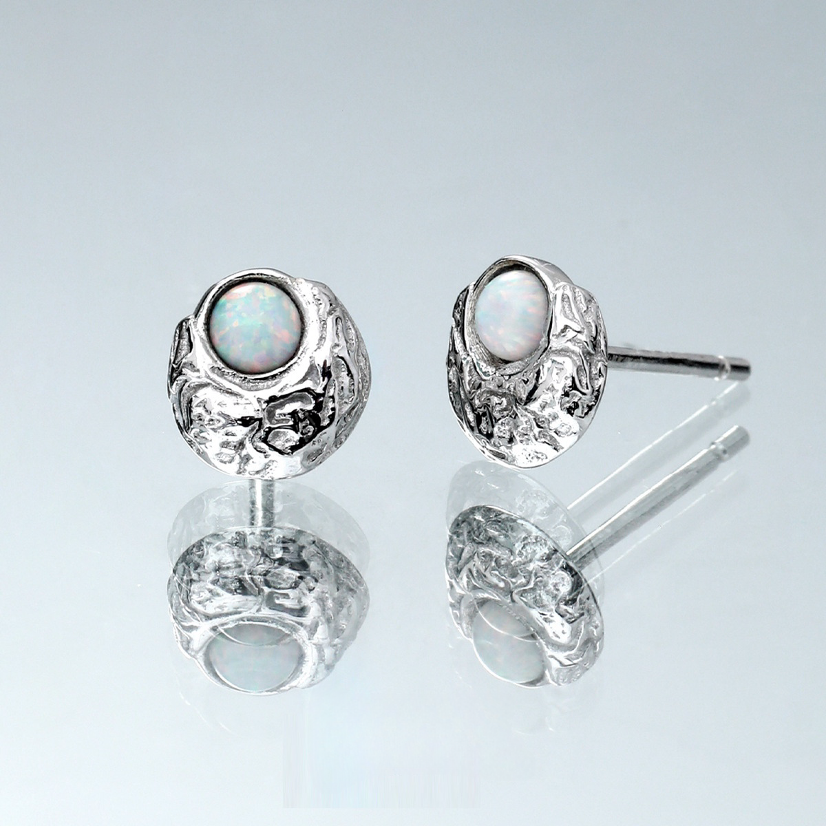 Unisex Simple S925 Silver Embedded with Opal Stud Earrings