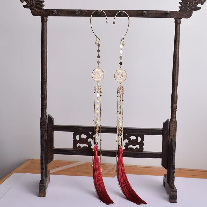 Xie Lian & Hua Cheng Pearl  Designer Long Tassel Ear Cuff (A pair)