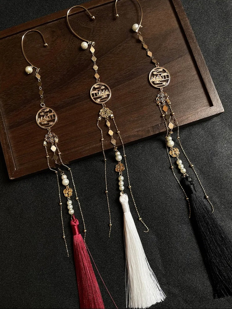 Xie Lian & Hua Cheng Pearl  Designer Long Tassel Ear Cuff (A pair)