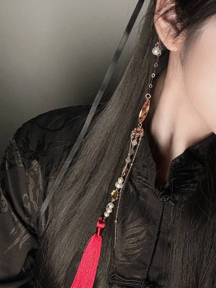 Xie Lian & Hua Cheng Pearl  Designer Long Tassel Ear Cuff (A pair)