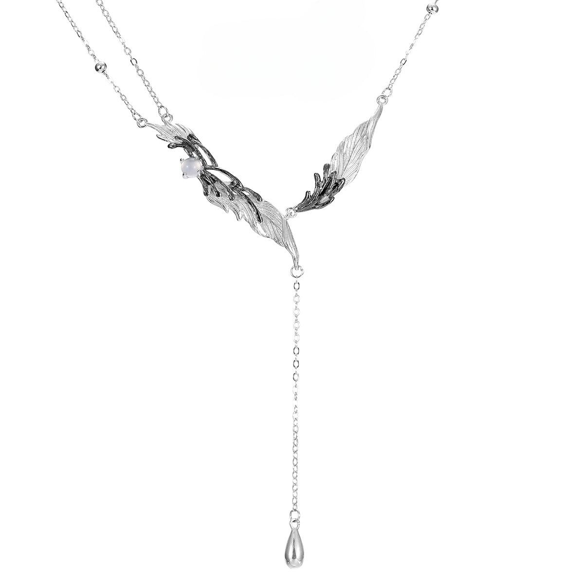 S925 Silver Black Angel Wing Feather Designer Necklace