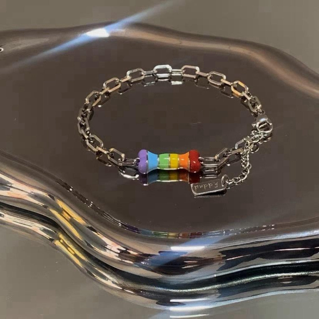 Les Cute Rainbow Puppy Couple Bracelet