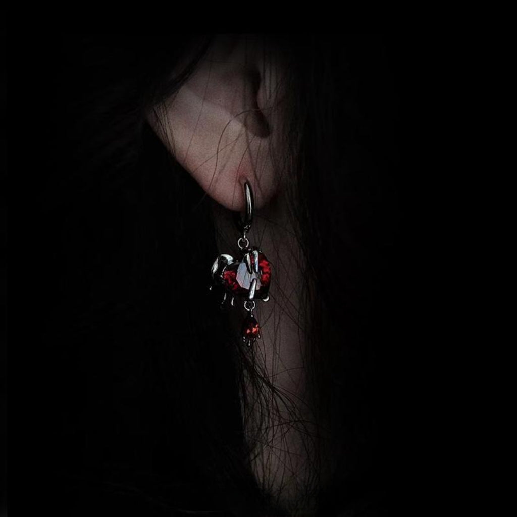 Y2K Gothic Burning Heart Asymmetrical Hoop Earrings