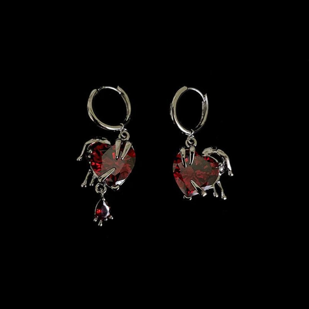 Y2K Gothic Burning Heart Asymmetrical Hoop Earrings