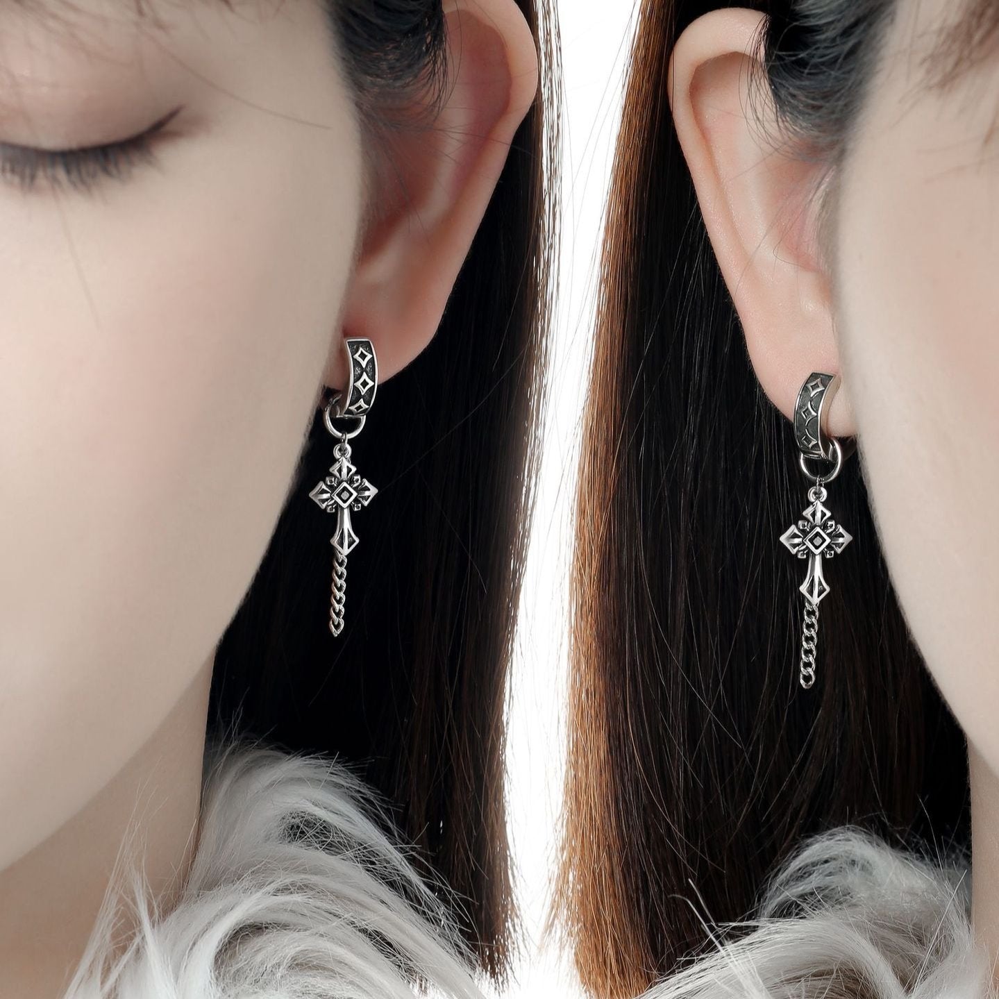 Dark Vintage Cross Metal Hoop Earring