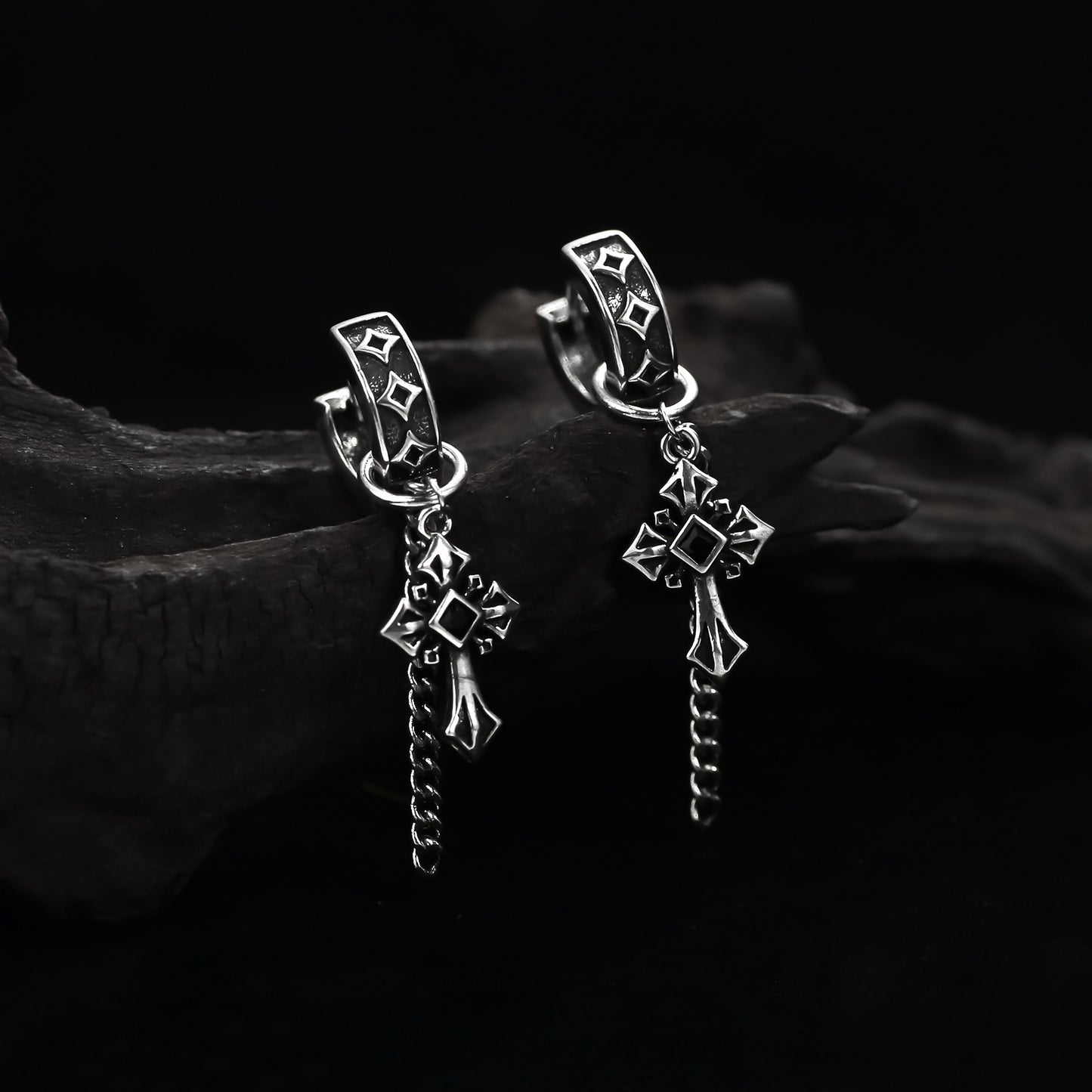 Dark Vintage Cross Metal Hoop Earring