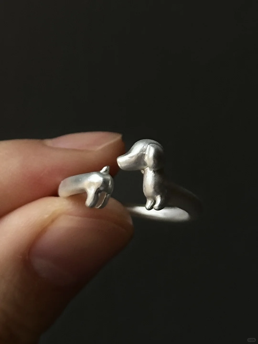 Silver Cute Sausage Dog Adjustable Ring