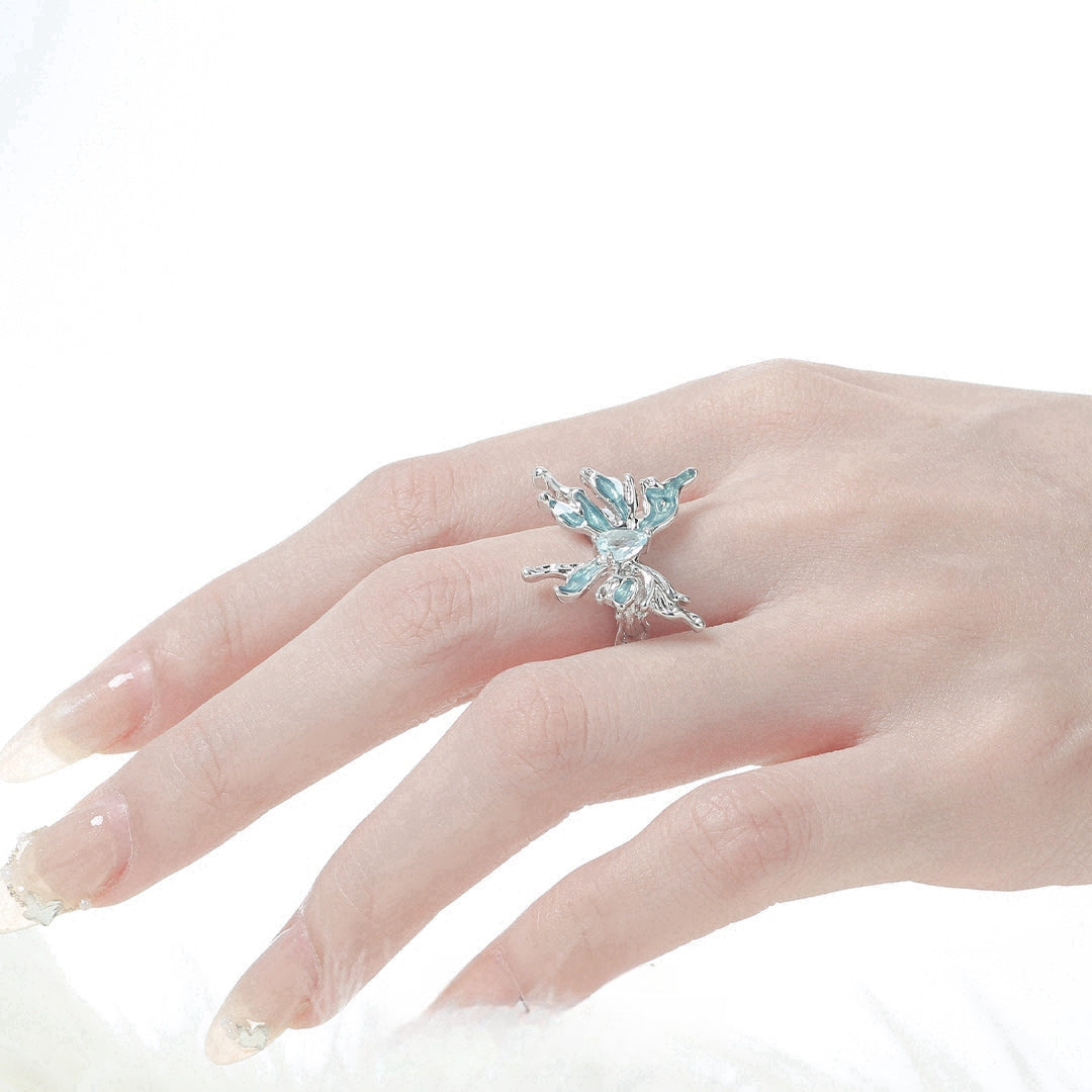 Sweet Girl Blue Butterfly Rhinestone Ring