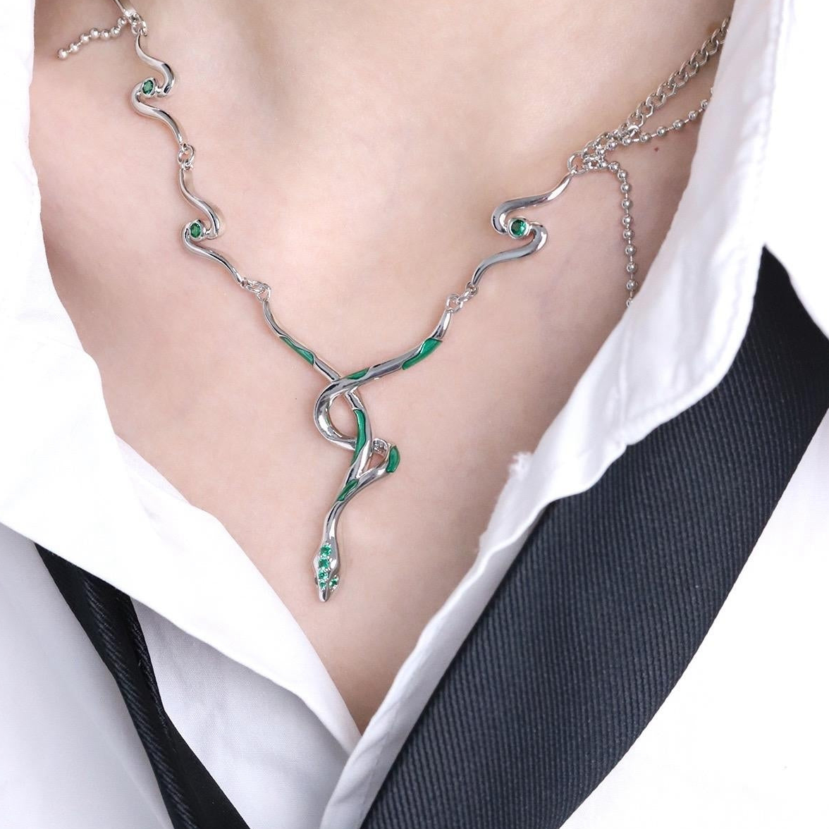 Designer Unisex Green Slytherin Snake Necklace